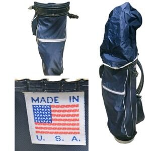 VTG Hot-Z Retro Golf Bag 6 Way Leather & Canvas Original Rain Cover MADE IN USA